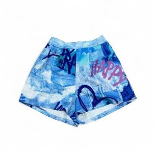 Fashion Nova Blue Graffiti Print Shorts